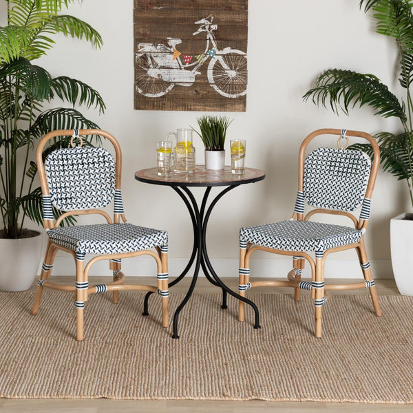 Baxton Studio bali Luciana Elegant French Blue & White Rattan Bistro Chair - Handcrafted, Weather-Resistant Design Luciana-Rattan-DC