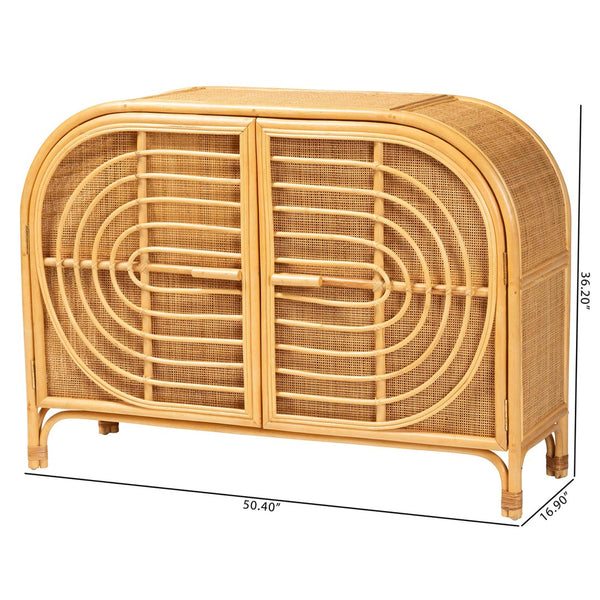 Baxton Studio bali Ovalet Modern Bohemian Rattan Sideboard - Handcrafted 2-Door Cabinet for Stylish Storage Solutions Ovalet-Rattan-Cabinet