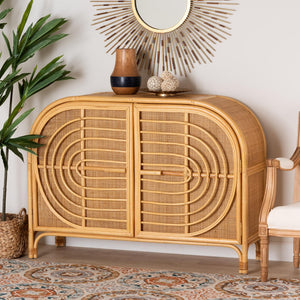 Baxton Studio bali Ovalet Modern Bohemian Rattan Sideboard - Handcrafted 2-Door Cabinet for Stylish Storage Solutions Ovalet-Rattan-Cabinet