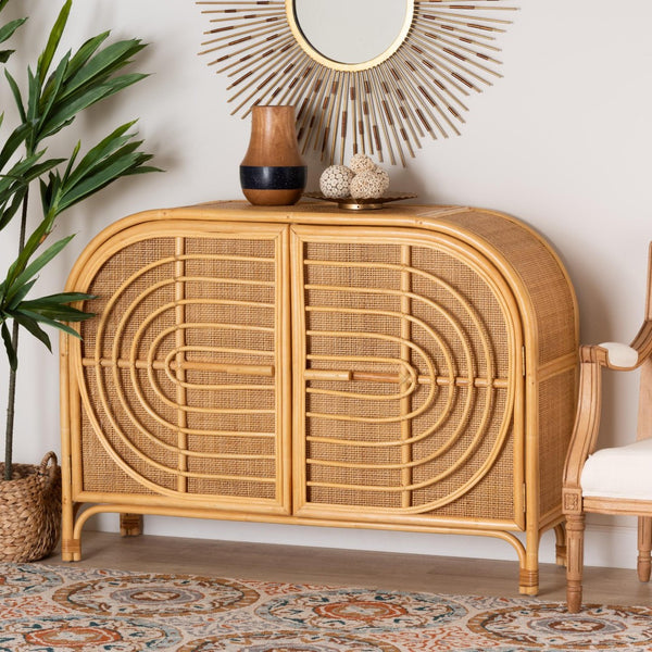 Baxton Studio bali Ovalet Modern Bohemian Rattan Sideboard - Handcrafted 2-Door Cabinet for Stylish Storage Solutions Ovalet-Rattan-Cabinet