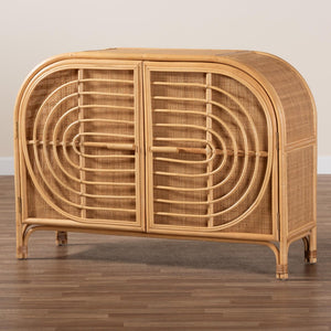 Baxton Studio bali Ovalet Modern Bohemian Rattan Sideboard - Handcrafted 2-Door Cabinet for Stylish Storage Solutions Ovalet-Rattan-Cabinet