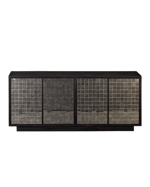 Currey & Company Mosaico Credenza: Stunning Antique Mirror Mosaic Design In Black Mango Wood - Elegant Storage Solution Black Mango Wood ,Glass 3000-0330-currey-company