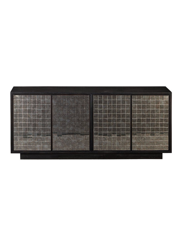 Currey & Company Mosaico Credenza: Stunning Antique Mirror Mosaic Design In Black Mango Wood - Elegant Storage Solution Black Mango Wood ,Glass 3000-0330-currey-company