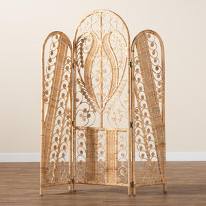 Baxton Studio bali Nadra Modern Bohemian Rattan Room Divider - Stylish Tri-Fold Screen for Airy Space Definition DIV006-Rattan-Natural-RD
