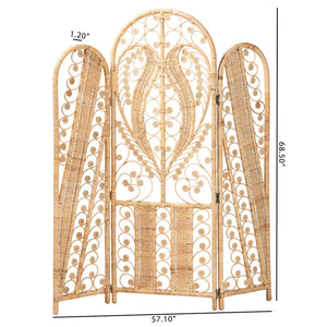 Baxton Studio bali Nadra Modern Bohemian Rattan Room Divider - Stylish Tri-Fold Screen for Airy Space Definition DIV006-Rattan-Natural-RD