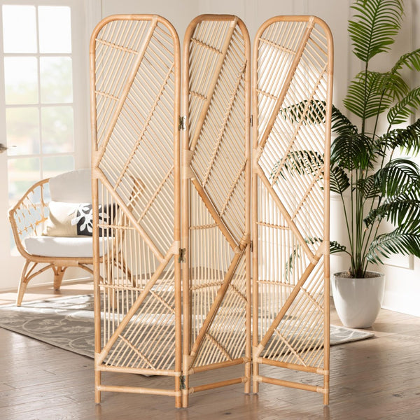 Baxton Studio bali Firenze Modern Bohemian Natural Rattan Room Divider - Handcrafted, Lightweight, Fully Assembled DIV007-Rattan-Natural-RD