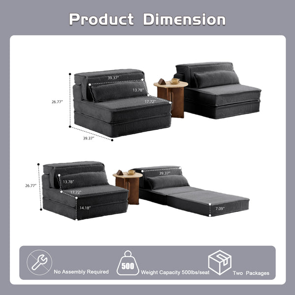 English Elm Compression Modular Sofa Bed – Versatile, No Assembly Needed, Pet-Friendly Fleece, Oversized Comfort! W3723S00049