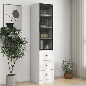 English Elm Elegant White Storage Cabinet – Modern Design With Glass Doors & Ample Space For Any Room Decor W331P298186