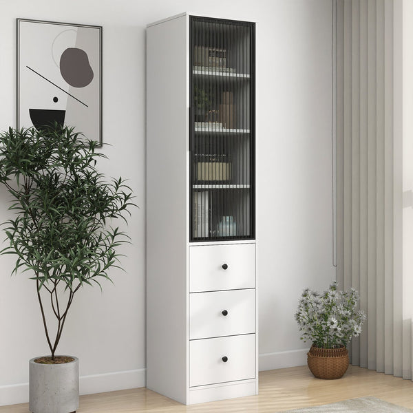English Elm Elegant White Storage Cabinet – Modern Design With Glass Doors & Ample Space For Any Room Decor W331P298186