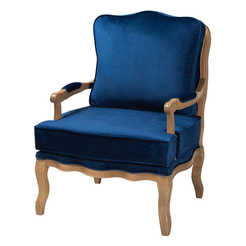 Baxton Studio Baxton Studio Jules Navy Blue Accent Chair - Elegant French Design with Plush Comfort & Wood Frame BBT5470-Navy Blue/French Oak-Chair