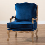 Baxton Studio Jules Traditional Navy Blue Fabric and French Oak Brown Finished Wood Accent Chair