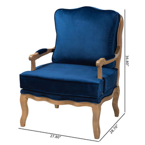 Baxton Studio Baxton Studio Jules Navy Blue Accent Chair - Elegant French Design with Plush Comfort & Wood Frame BBT5470-Navy Blue/French Oak-Chair