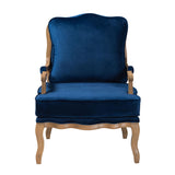 Baxton Studio Jules Traditional Navy Blue Fabric and French Oak Brown Finished Wood Accent Chair