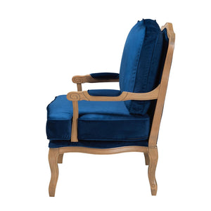 Baxton Studio Baxton Studio Jules Navy Blue Accent Chair - Elegant French Design with Plush Comfort & Wood Frame BBT5470-Navy Blue/French Oak-Chair