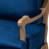 Baxton Studio Jules Traditional Navy Blue Fabric and French Oak Brown Finished Wood Accent Chair