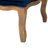 Baxton Studio Jules Traditional Navy Blue Fabric and French Oak Brown Finished Wood Accent Chair