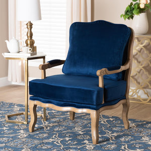 Baxton Studio Baxton Studio Jules Navy Blue Accent Chair - Elegant French Design with Plush Comfort & Wood Frame BBT5470-Navy Blue/French Oak-Chair