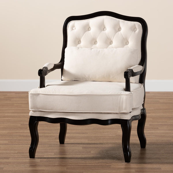 Baxton Studio Baxton Studio Dion Traditional French Accent Chair in Cream Fabric with Wenge Brown Wood Finish BBT5470.12 A1-Cream/Wenge-Chair