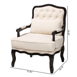 Baxton Studio Baxton Studio Dion Traditional French Accent Chair in Cream Fabric with Wenge Brown Wood Finish BBT5470.12 A1-Cream/Wenge-Chair