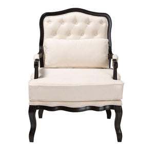 Baxton Studio Baxton Studio Dion Traditional French Accent Chair in Cream Fabric with Wenge Brown Wood Finish BBT5470.12 A1-Cream/Wenge-Chair