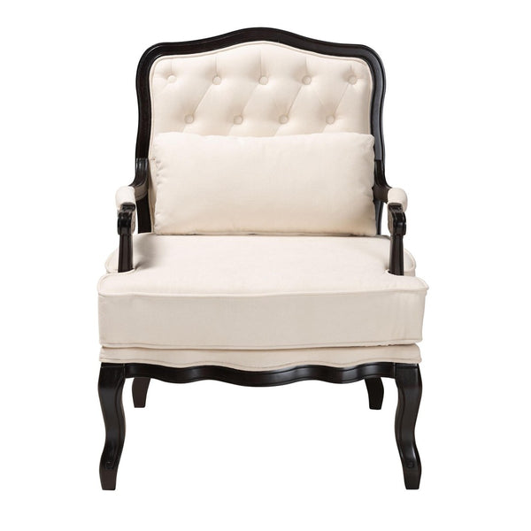 Baxton Studio Baxton Studio Dion Traditional French Accent Chair in Cream Fabric with Wenge Brown Wood Finish BBT5470.12 A1-Cream/Wenge-Chair