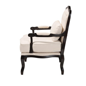 Baxton Studio Baxton Studio Dion Traditional French Accent Chair in Cream Fabric with Wenge Brown Wood Finish BBT5470.12 A1-Cream/Wenge-Chair