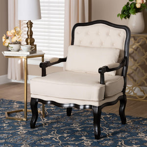 Baxton Studio Baxton Studio Dion Traditional French Accent Chair in Cream Fabric with Wenge Brown Wood Finish BBT5470.12 A1-Cream/Wenge-Chair