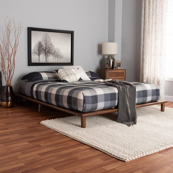Baxton Studio Baxton Studio Alivia Mid-Century Modern Walnut Brown Bed Frame for a Stylish Bedroom Sanctuary King SW8539-Walnut-King