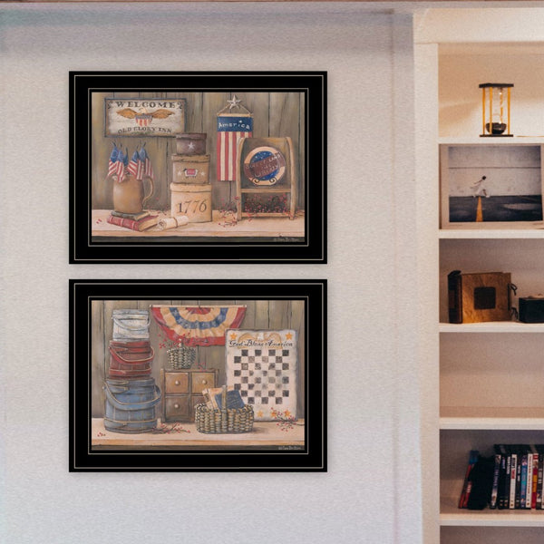 English Elm "sweet Land of Liberty" Patriotic 2-piece Framed Print Set with Black Wood Frame B06788331