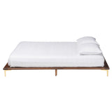 Baxton Studio Channary Mid-Century Modern Transitional Walnut Brown Finished Wood and Gold Metal King Size Bed Frame