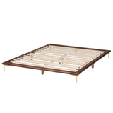 Baxton Studio Channary Mid-Century Modern Transitional Walnut Brown Finished Wood and Gold Metal King Size Bed Frame