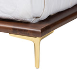 Baxton Studio Channary Mid-Century Modern Transitional Walnut Brown Finished Wood and Gold Metal King Size Bed Frame