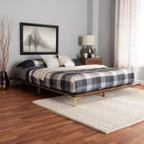 Baxton Studio Channary Mid-Century Modern Transitional Walnut Brown Finished Wood and Gold Metal King Size Bed Frame