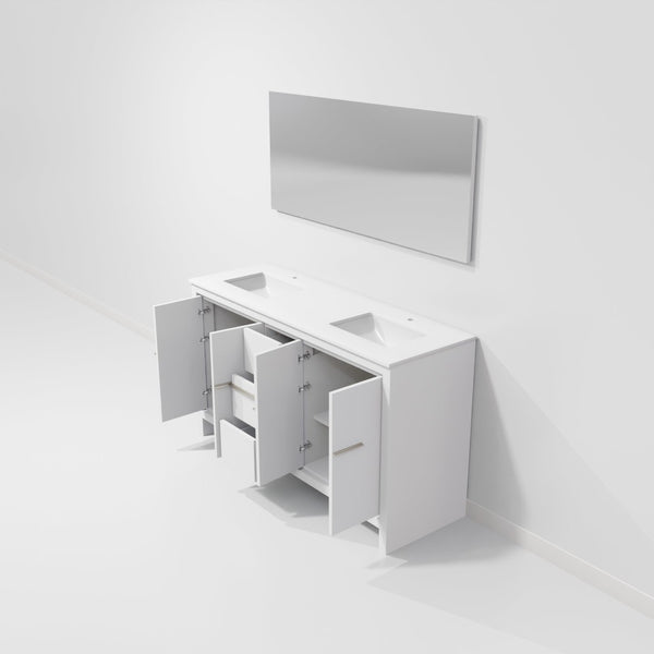 English Elm White Double Bath Vanity With Quartz Top & Large Mirror - Stylish Storage Solution For Modern Spaces B2731S01497-GIGA