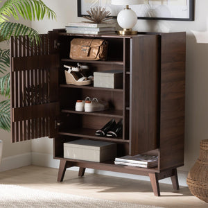 Baxton Studio Baxton Studio Paricia Mid-Century Modern Walnut Brown Shoe Cabinet with Smart Storage Solutions SESC70340WI-CLB-Shoe Cabinet