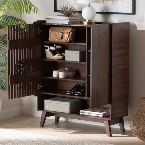 Baxton Studio Baxton Studio Paricia Mid-Century Modern Walnut Brown Shoe Cabinet with Smart Storage Solutions SESC70340WI-CLB-Shoe Cabinet