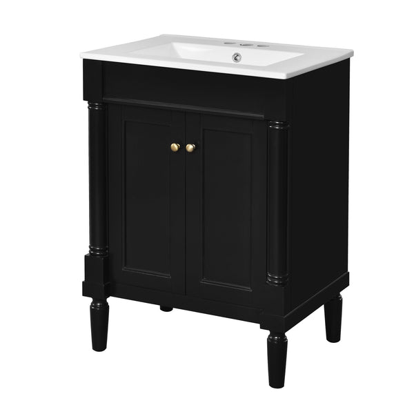 English Elm 24'' Modern Bathroom Vanity with Ceramic Basin, Solid Wood Frame, Soft-Close Doors, Ample Storage Black N710P190503B