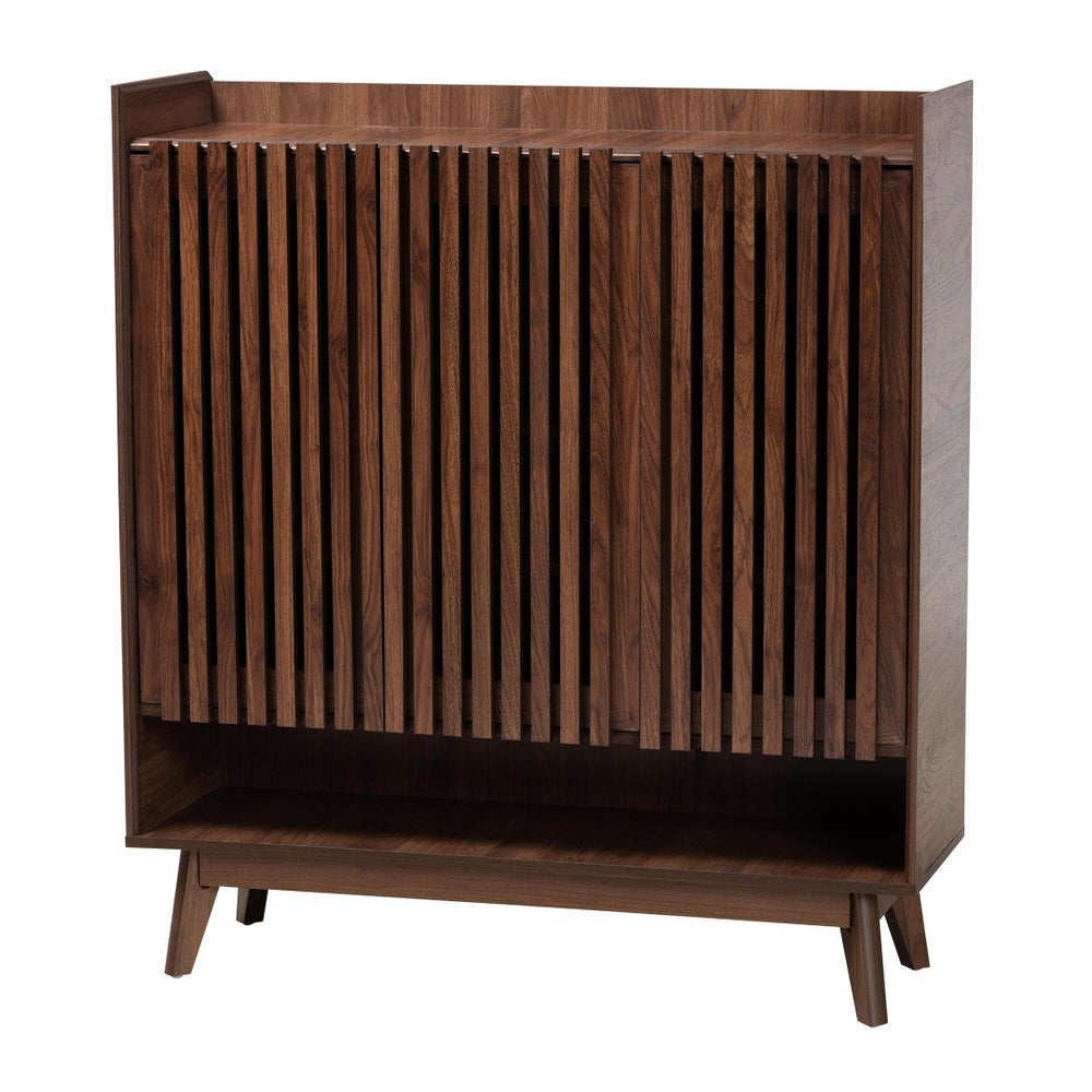 Baxton Studio Baxton Delaire Mid-Century Modern Shoe Cabinet with Slatted Doors & Open Shelf for Stylish Storage SESC70350WI-CLB-Shoe Cabinet