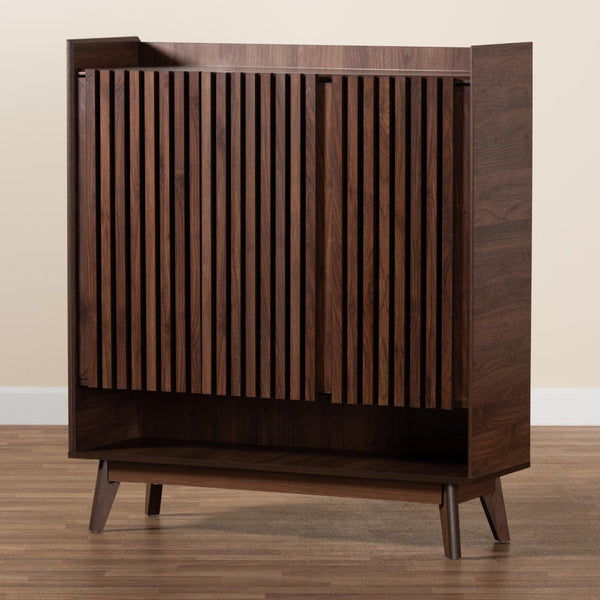 Baxton Studio Baxton Delaire Mid-Century Modern Shoe Cabinet with Slatted Doors & Open Shelf for Stylish Storage SESC70350WI-CLB-Shoe Cabinet