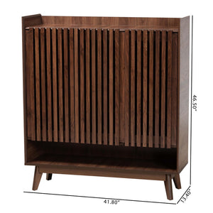 Baxton Studio Baxton Delaire Mid-Century Modern Shoe Cabinet with Slatted Doors & Open Shelf for Stylish Storage SESC70350WI-CLB-Shoe Cabinet