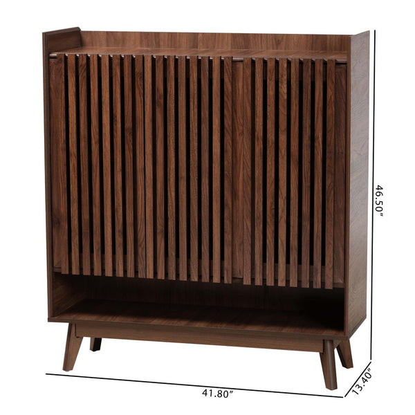 Baxton Studio Baxton Delaire Mid-Century Modern Shoe Cabinet with Slatted Doors & Open Shelf for Stylish Storage SESC70350WI-CLB-Shoe Cabinet
