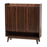 Delaire Mid-Century Modern Walnut Brown Finished Wood Shoe Cabinet