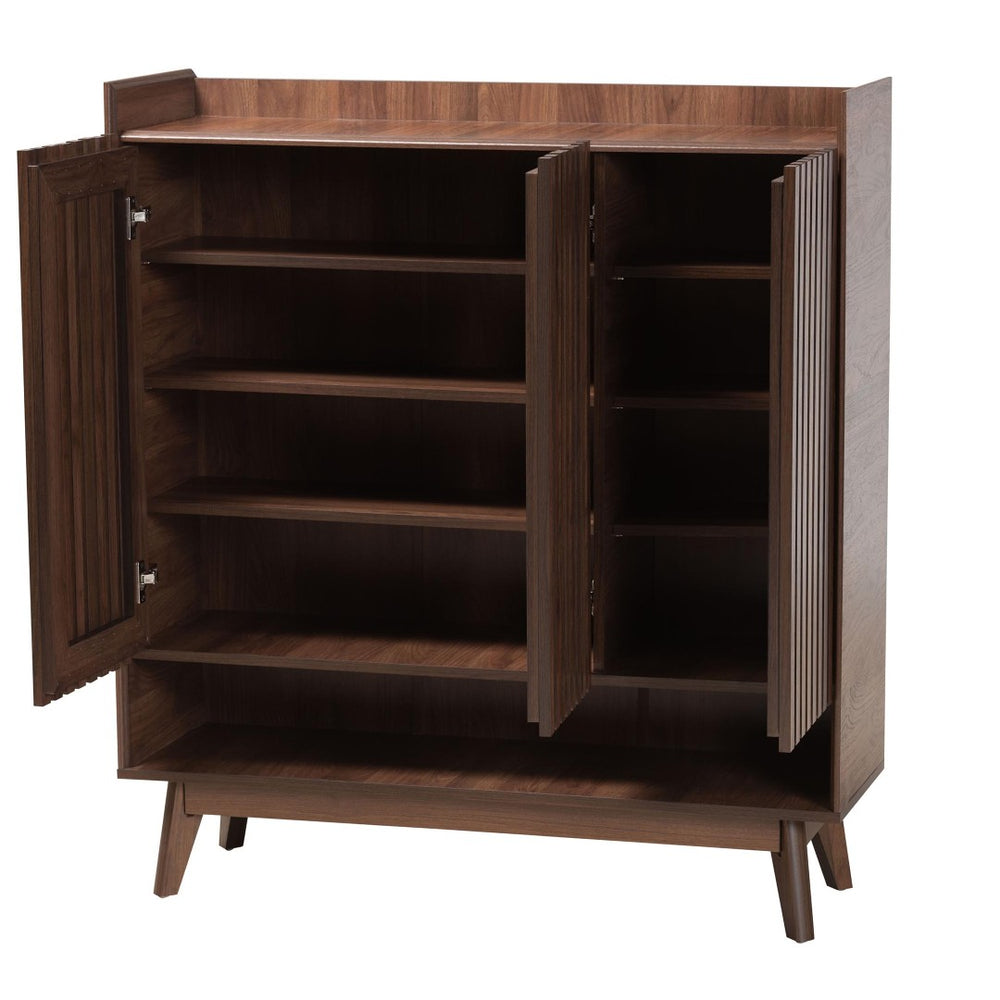 Baxton Studio Baxton Delaire Mid-Century Modern Shoe Cabinet with Slatted Doors & Open Shelf for Stylish Storage SESC70350WI-CLB-Shoe Cabinet