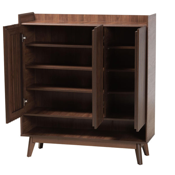 Baxton Studio Baxton Delaire Mid-Century Modern Shoe Cabinet with Slatted Doors & Open Shelf for Stylish Storage SESC70350WI-CLB-Shoe Cabinet
