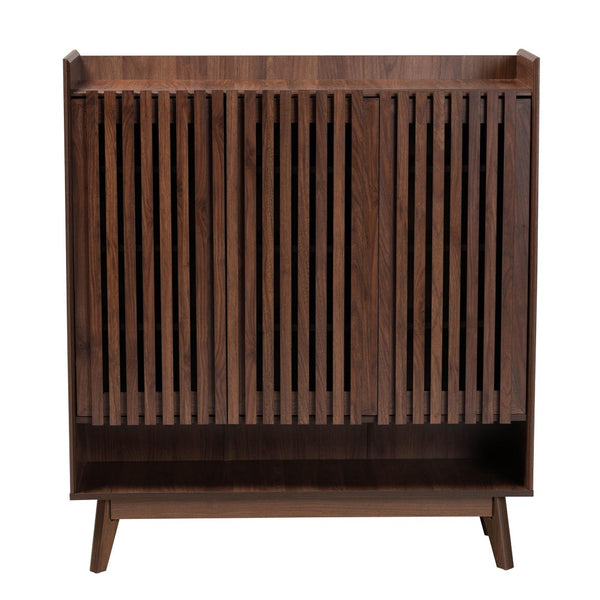 Baxton Studio Baxton Delaire Mid-Century Modern Shoe Cabinet with Slatted Doors & Open Shelf for Stylish Storage SESC70350WI-CLB-Shoe Cabinet