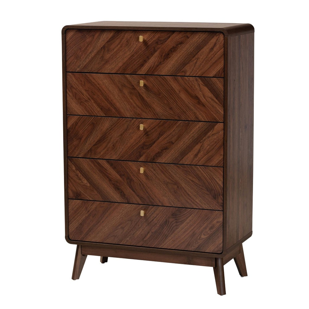 Baxton Studio Baxton Studio Markell 5-Drawer Chest - Mid-Century Modern Walnut Storage Solution for Your Bedroom LV44COD4423WI-CLB-5DW-Chest