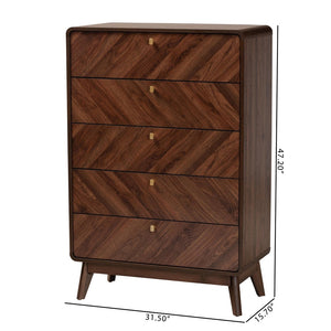 Baxton Studio Baxton Studio Markell 5-Drawer Chest - Mid-Century Modern Walnut Storage Solution for Your Bedroom LV44COD4423WI-CLB-5DW-Chest