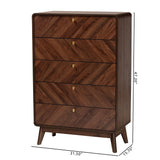 Baxton Studio Markell Mid-Century Modern Transitional Walnut Brown Finished Wood 5-Drawer Storage Chest