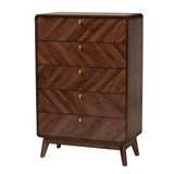 Baxton Studio Markell Mid-Century Modern Transitional Walnut Brown Finished Wood 5-Drawer Storage Chest