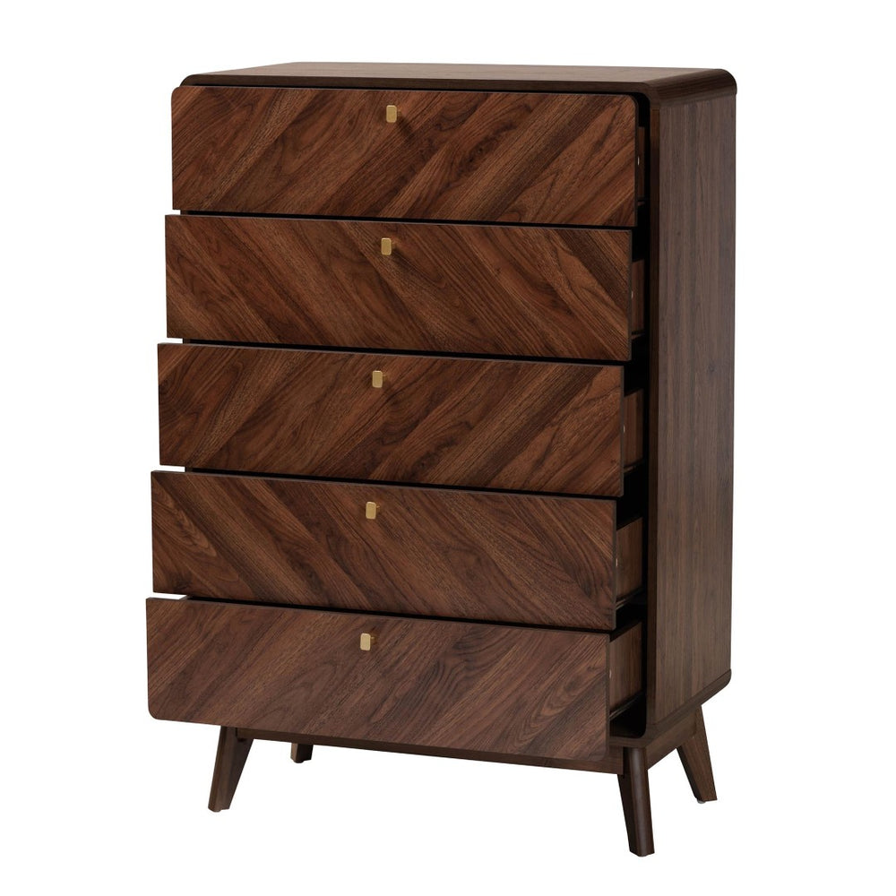 Baxton Studio Baxton Studio Markell 5-Drawer Chest - Mid-Century Modern Walnut Storage Solution for Your Bedroom LV44COD4423WI-CLB-5DW-Chest